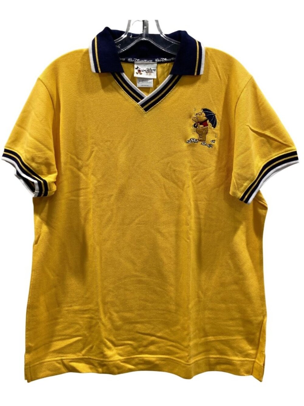 Y2K Walt Disney World Polo Shirt L Yellow Winnie Pooh Embroidered Deadstock Park